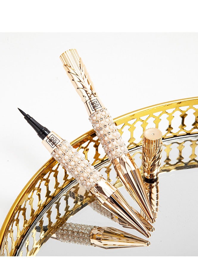 قلم تحديد العيون الفاخر للسيدات تصميم جديد على شكل صولجان الملكة اللؤلؤي، مستحضرات تجميل عصرية للعيون (أسود، قطعة واحدة) - Image 1